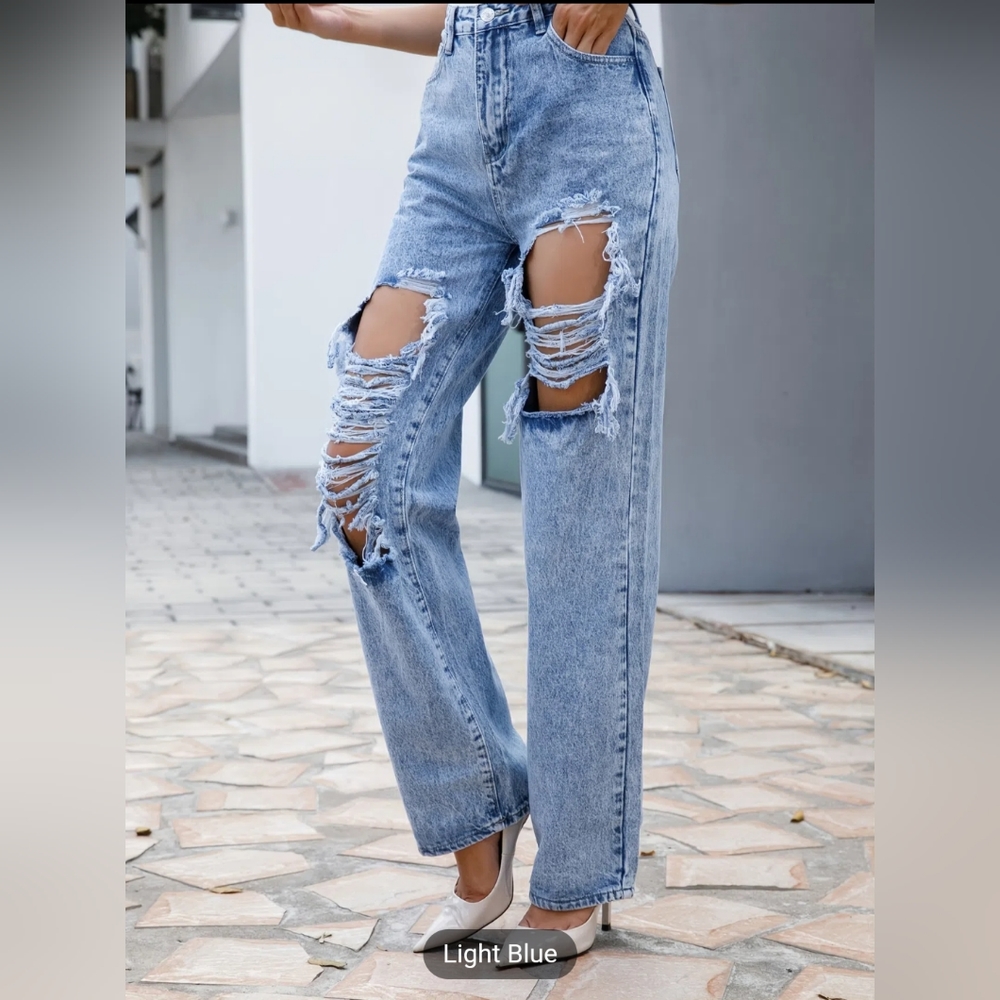 Ripped Wash Straight Leg high Rise jean